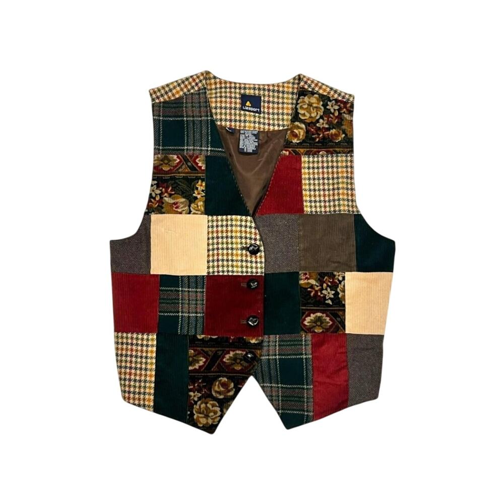★ Liz Claiborne Vintage Patchwork Plaid, Floral, & Houndstooth Patterned Vest ★